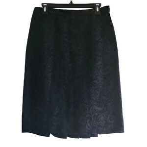 Charles Nolan Short Skirt Womens Size 8 Navy Embossed Floral Pleated Side Zipper